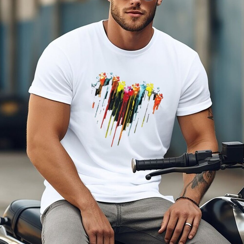 Colorful Dog Paw Heart Shirt, Dog Paw Shirt, Colorful Dog Heart Paw Tee